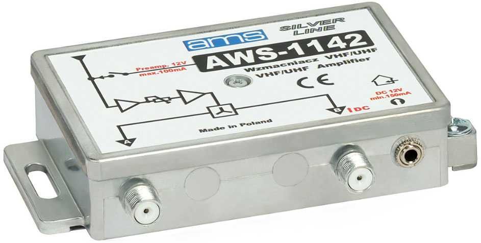 Wzmacniacz rozdzielacz antenowy wewnętrzny z zasilaczem AWS-1142