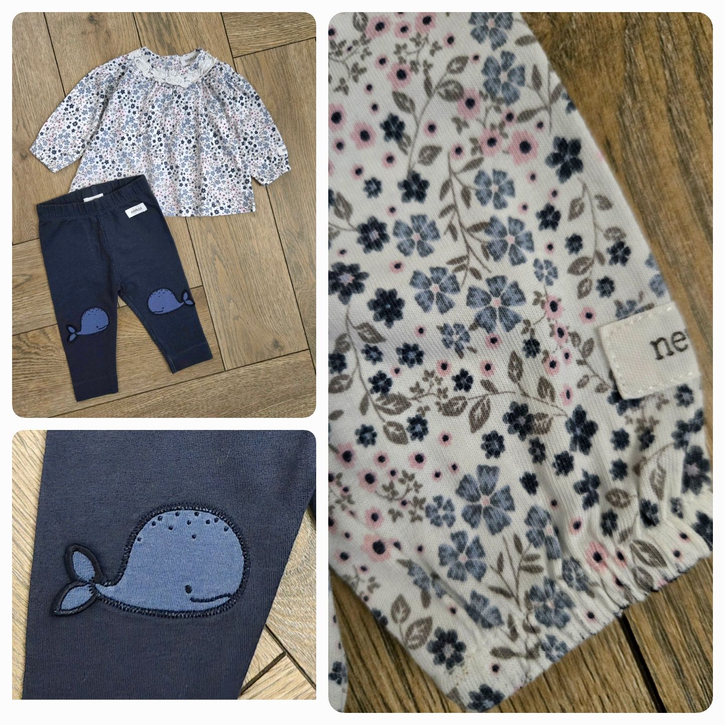 Zestaw ubrań rozm. 62 Newbie bluzka kwiaty koronka  legginsy wieloryb