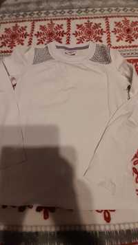 Tshirt dziewczęcy biały, srebrne cekiny 140/146