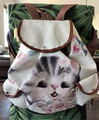 Nowy lniany plecak z kotem