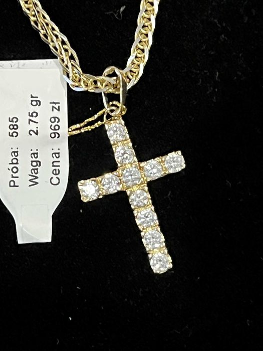 Złoty krzyżyk z cyrkoniami, pr585, 14k, 2.75gr/Komis Krzysiek