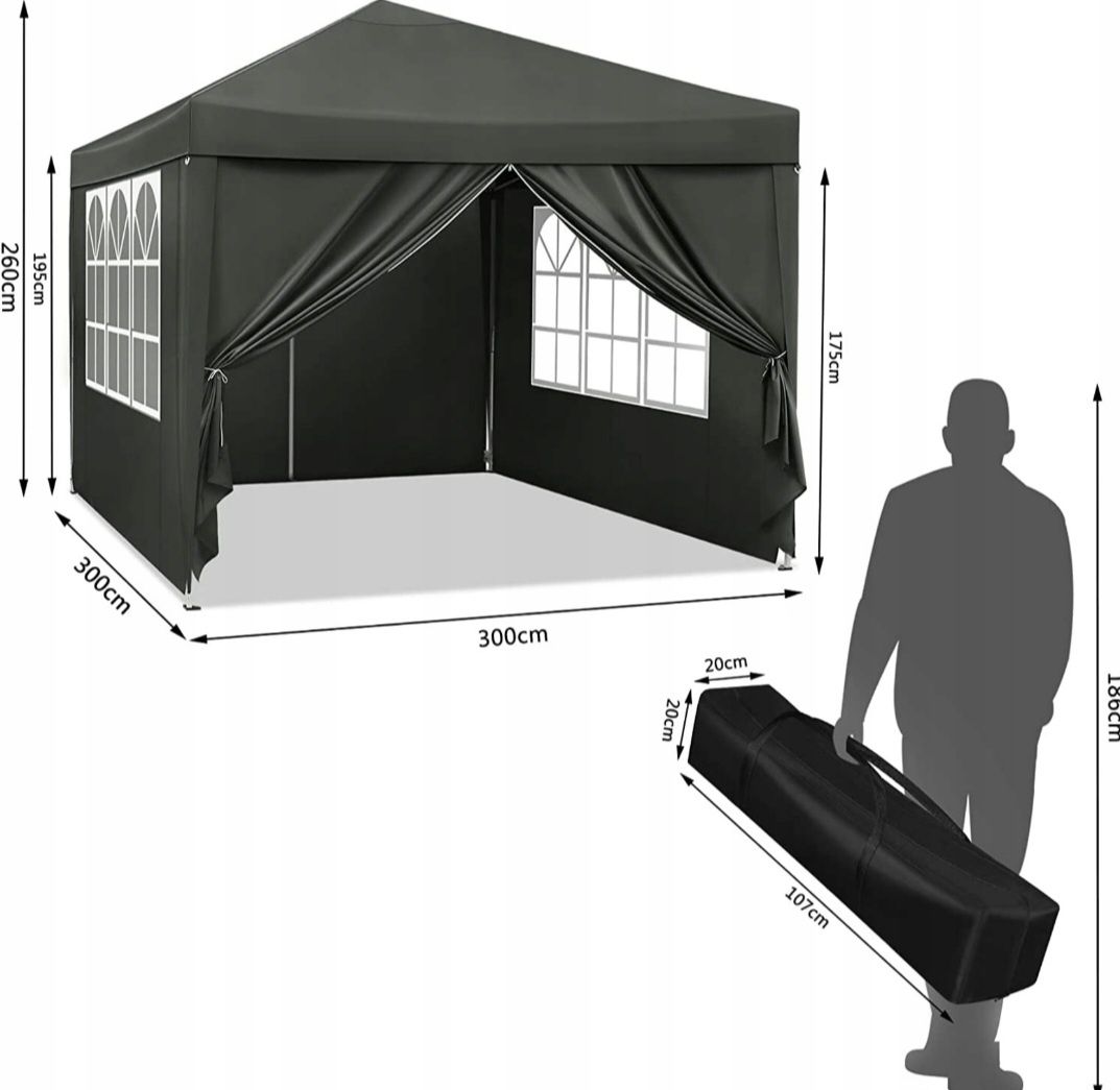 Pawilon Ogrodowy Namiot Handlowy Pop-Up UV50 Szary 3x3x2.5
