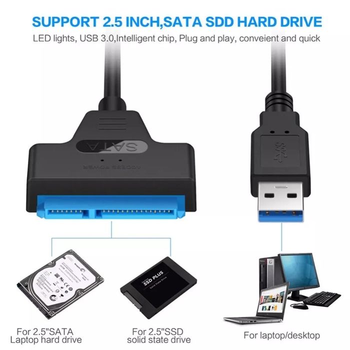 Нові Адаптери USB 3,0 to SSD/HDD 2,5"/3,5" 30см +Блок Живлення 12V, 2A
