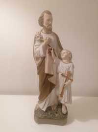 Stara gipsowa figura św Jozefa z Jezusem 43 cm wysokości