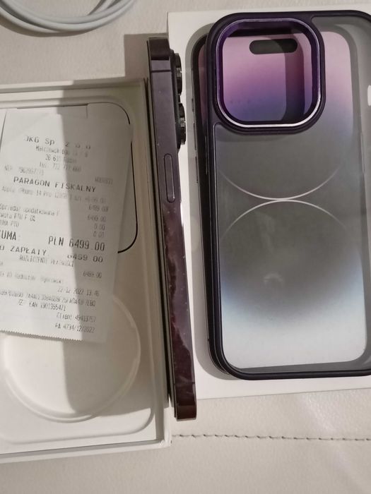 iPhone 14 pro - bdb stan - deep purple - dowód zakupu, case i pudełko