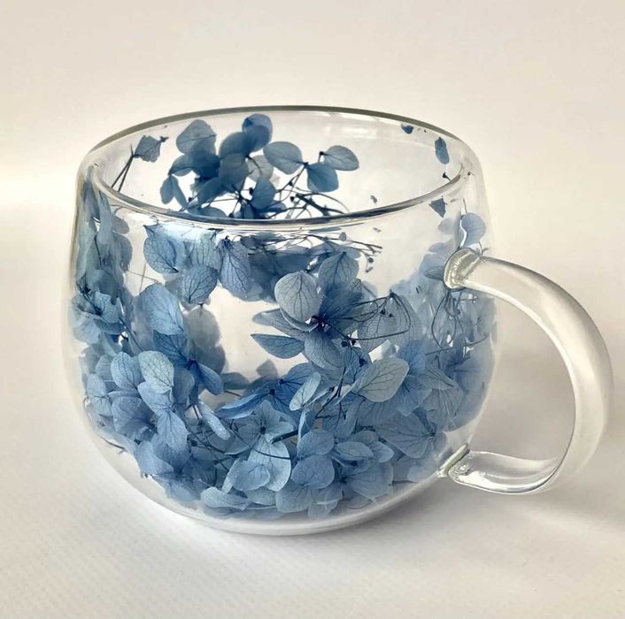 Чашка з подвійним дном із блакитними сухоцвітами, 300 мл