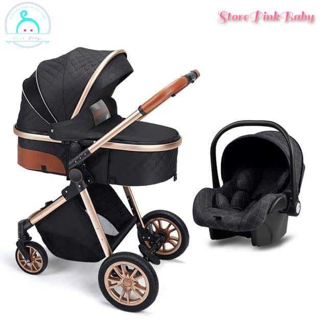 Carrinho de bebé 3 em 1 PinkBaby - LUXUS MAGIC - Preto Gold