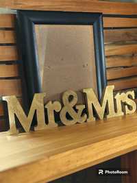 Ramka czarna mat zloto Mr&Mrs prezent dla pary dekoracja loft
