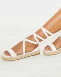 Nowe buty damskie białe sandały wiązane Boho plecione 36