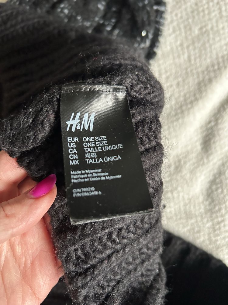 Komplet czapka Mohito komin H&M wełna czarny wełniany zestaw