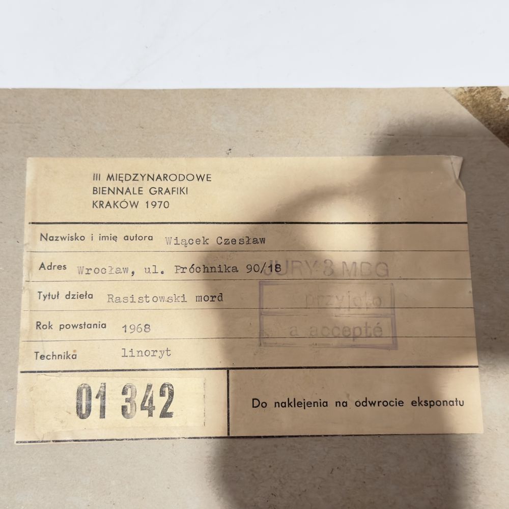 Linoryt Czesław Wiącek 1968 Rasistowski mord wersja II