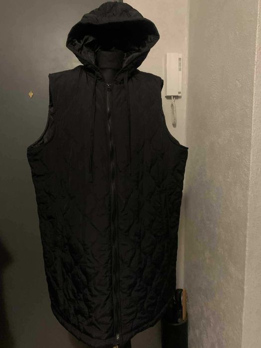 Janina długa kamizelka bezrękawnik kaptur pikowana oversize duża