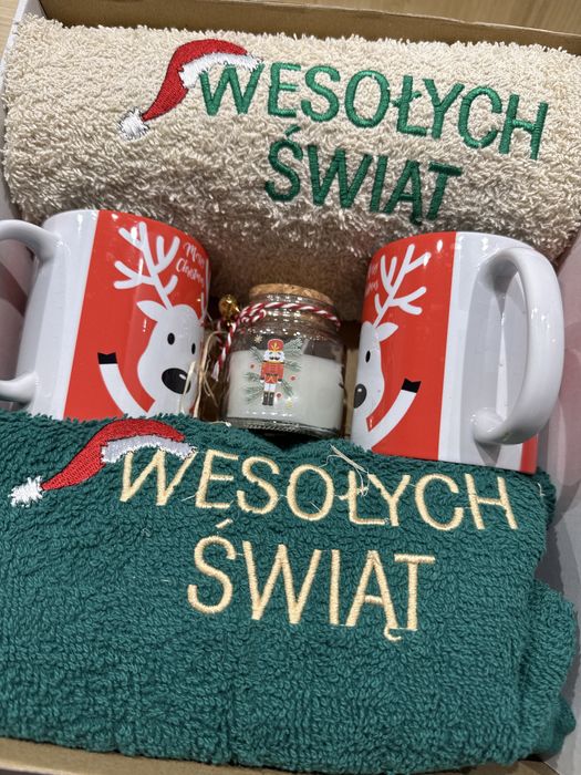 Zestaw świąteczny kubek, ręczniki, świeczka