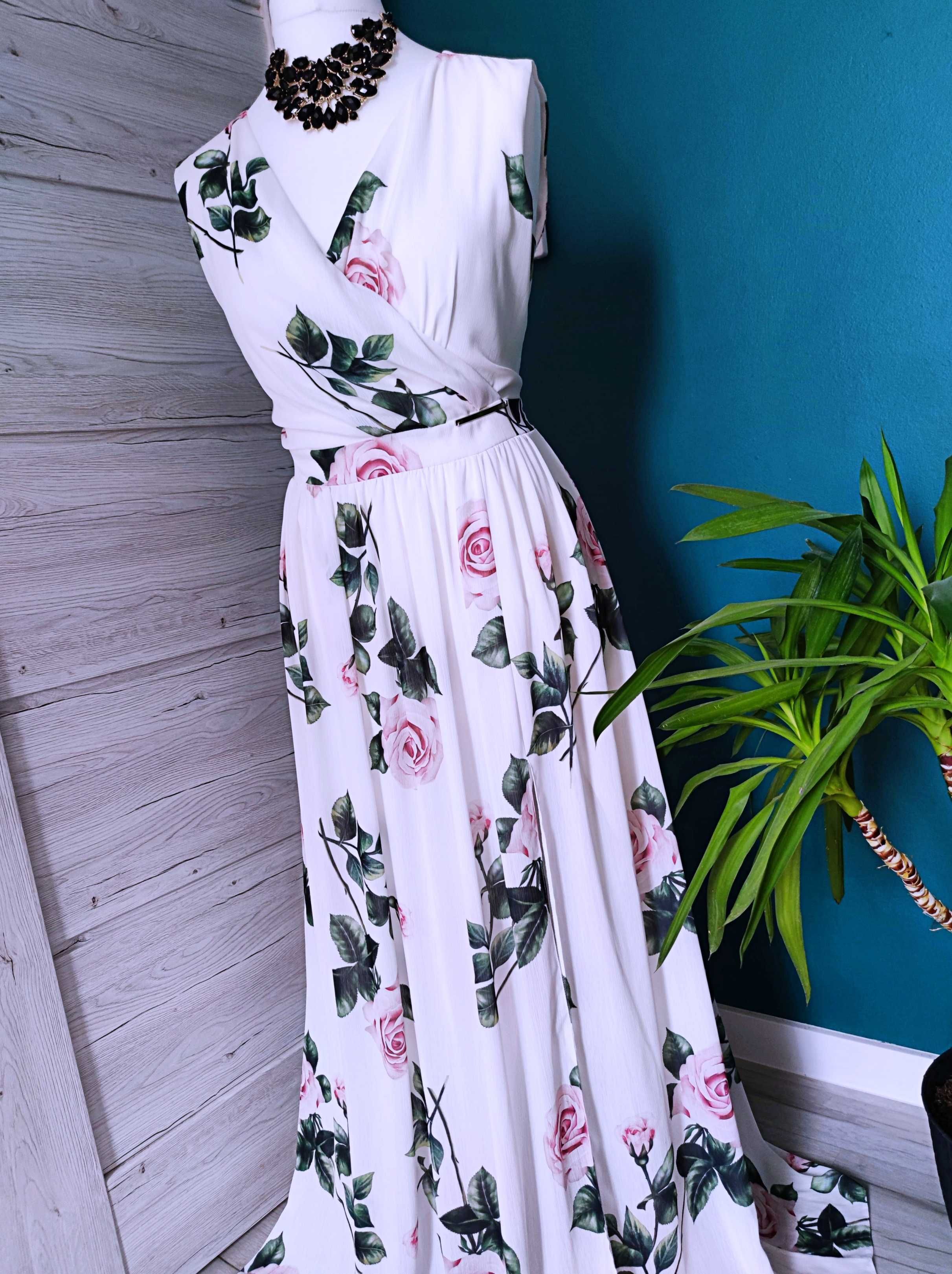 długa suknia wizytowa w kwiaty rozmiar 42 xl elegancka na wesele