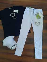 Nowe białe jeansy z sercem cyrkonie rozmiar M/38 M Sara
