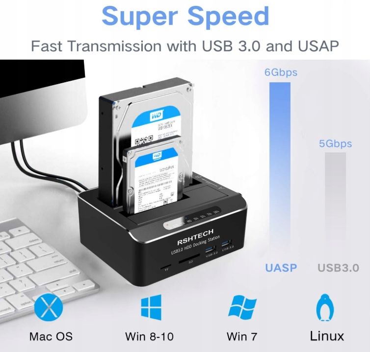 RSHTECH Stacja dokująca dysku twardego USB 3.0 do Dysków POWYSTAWOWY