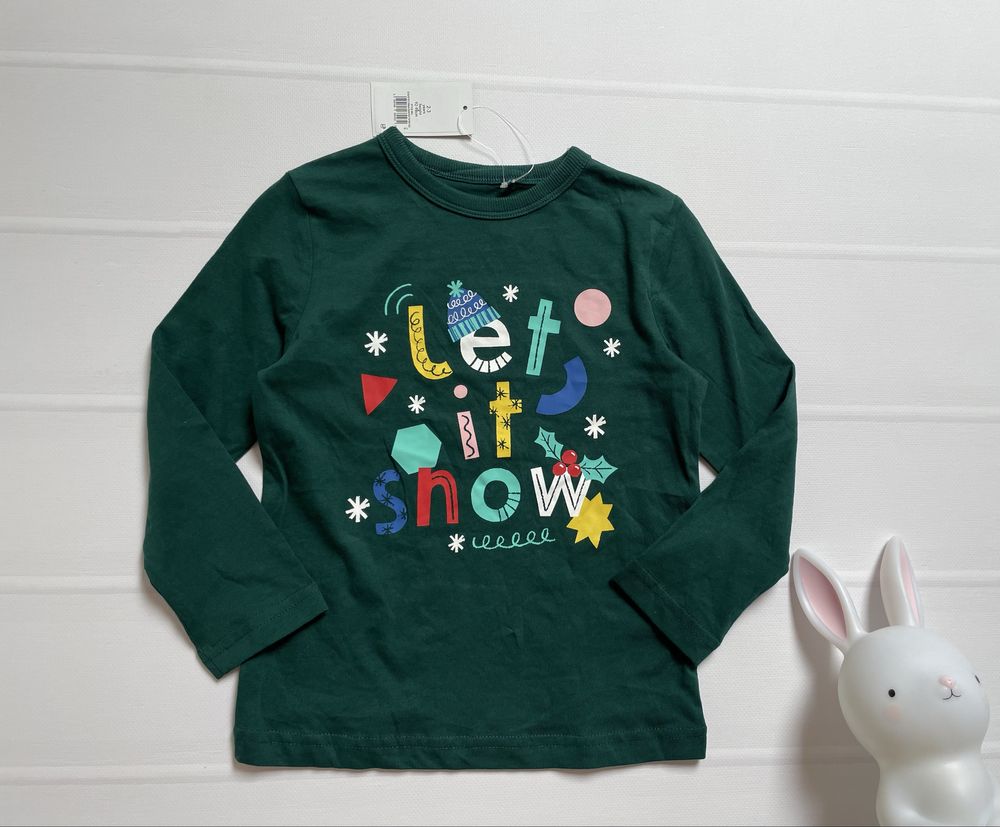92-98 George zielona koszulka z nadrukiem Let it snow longsleeve uni