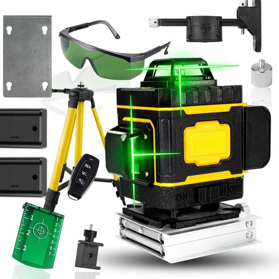 LASER KRZYŻOWY Poziomica Laserowa 4D + STATYW 118CM Samopoziomująca
