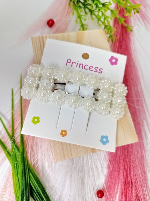 Nowa z Metką - Piękna Spinka do Włosów Efekt Pereł Biel Prostokątna