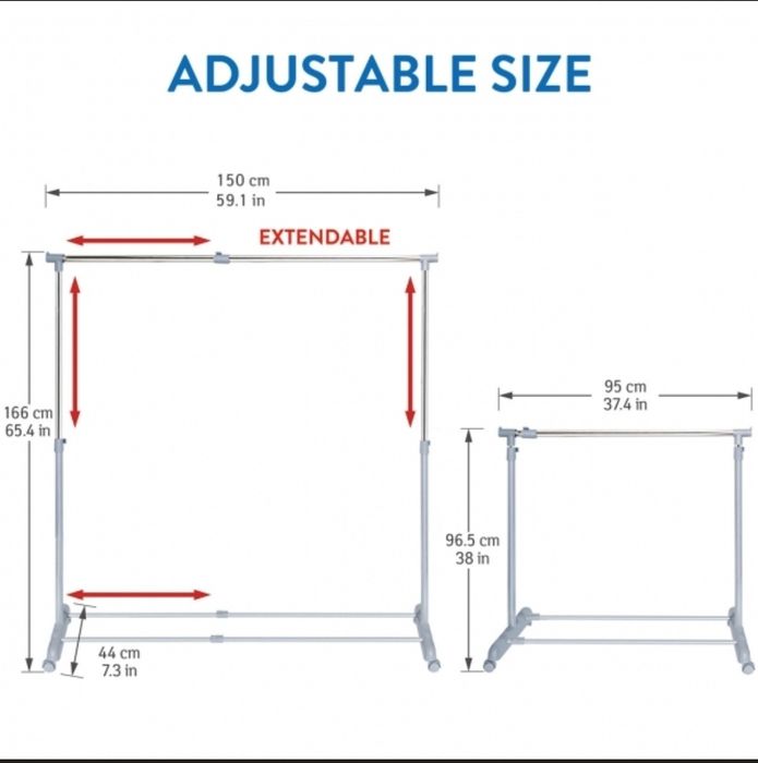 Телескопічна підлогова вішалка (стійка) на коліщатках для одягу