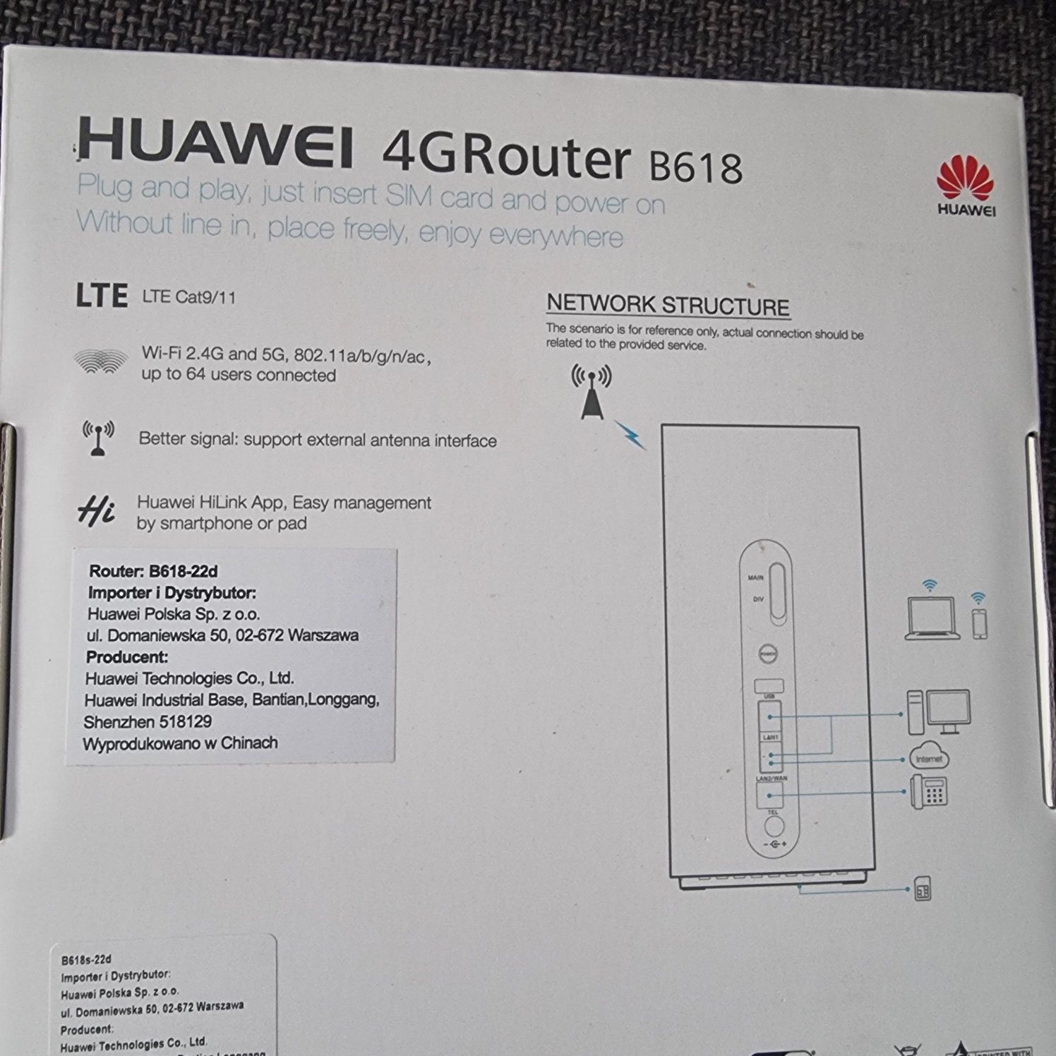 Huawei B618s szybki router bez simlocka LTE cat11 600 Mbps 4G+internet
