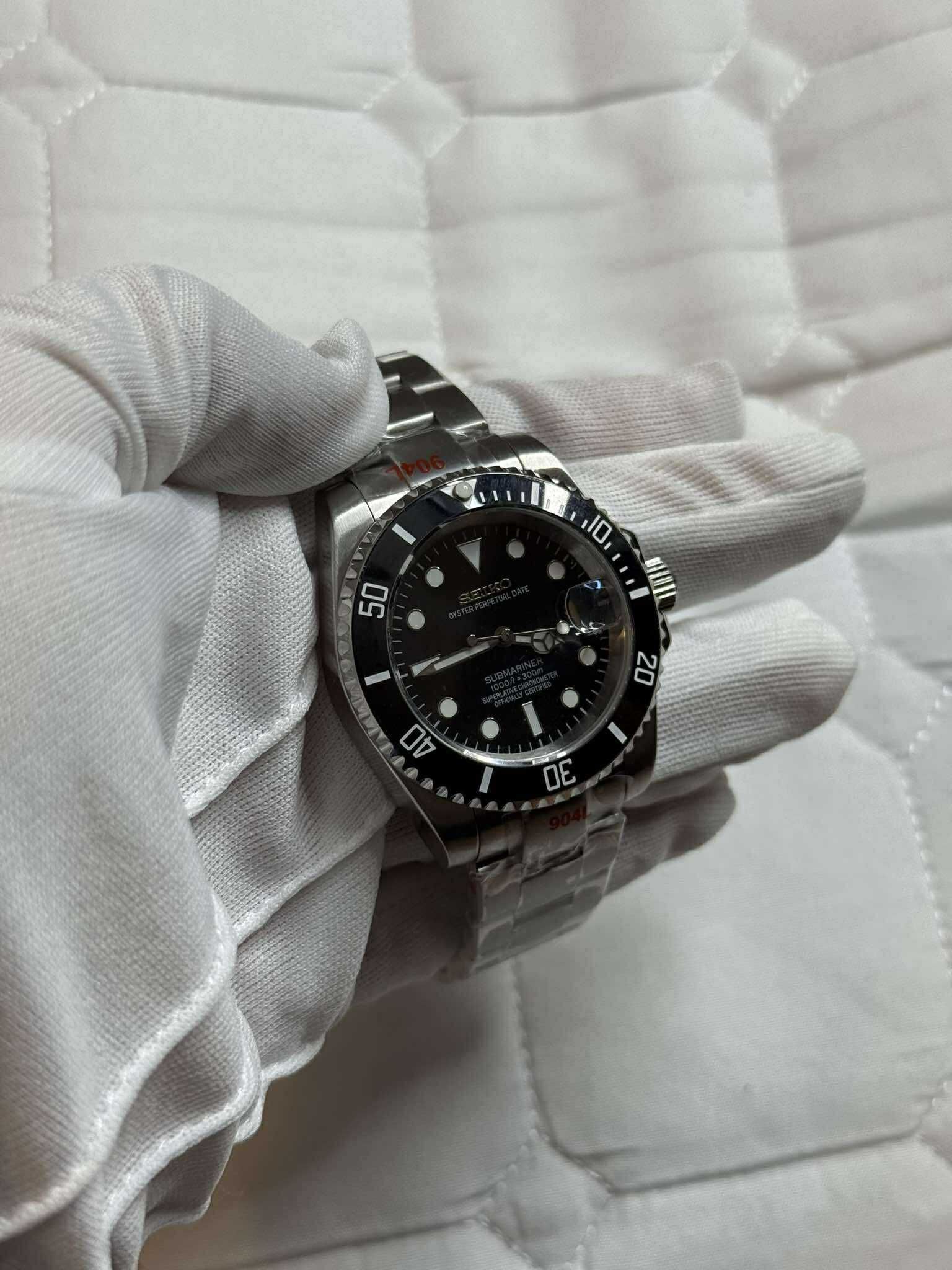Zegarek Seiko Mod Submariner Watch Oyster Czarny Black