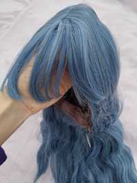 блакитний  синтетичний парик, перука
