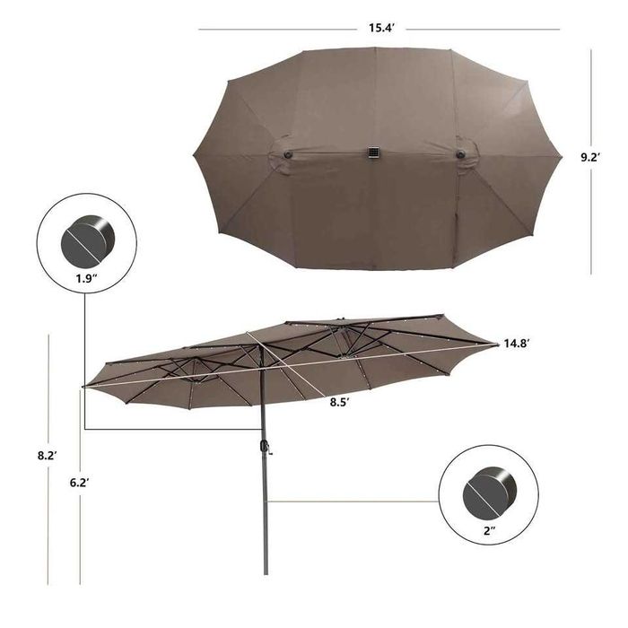 Parasol ogrodowy duży z podstawą Podwójny parasol na balkon z LED