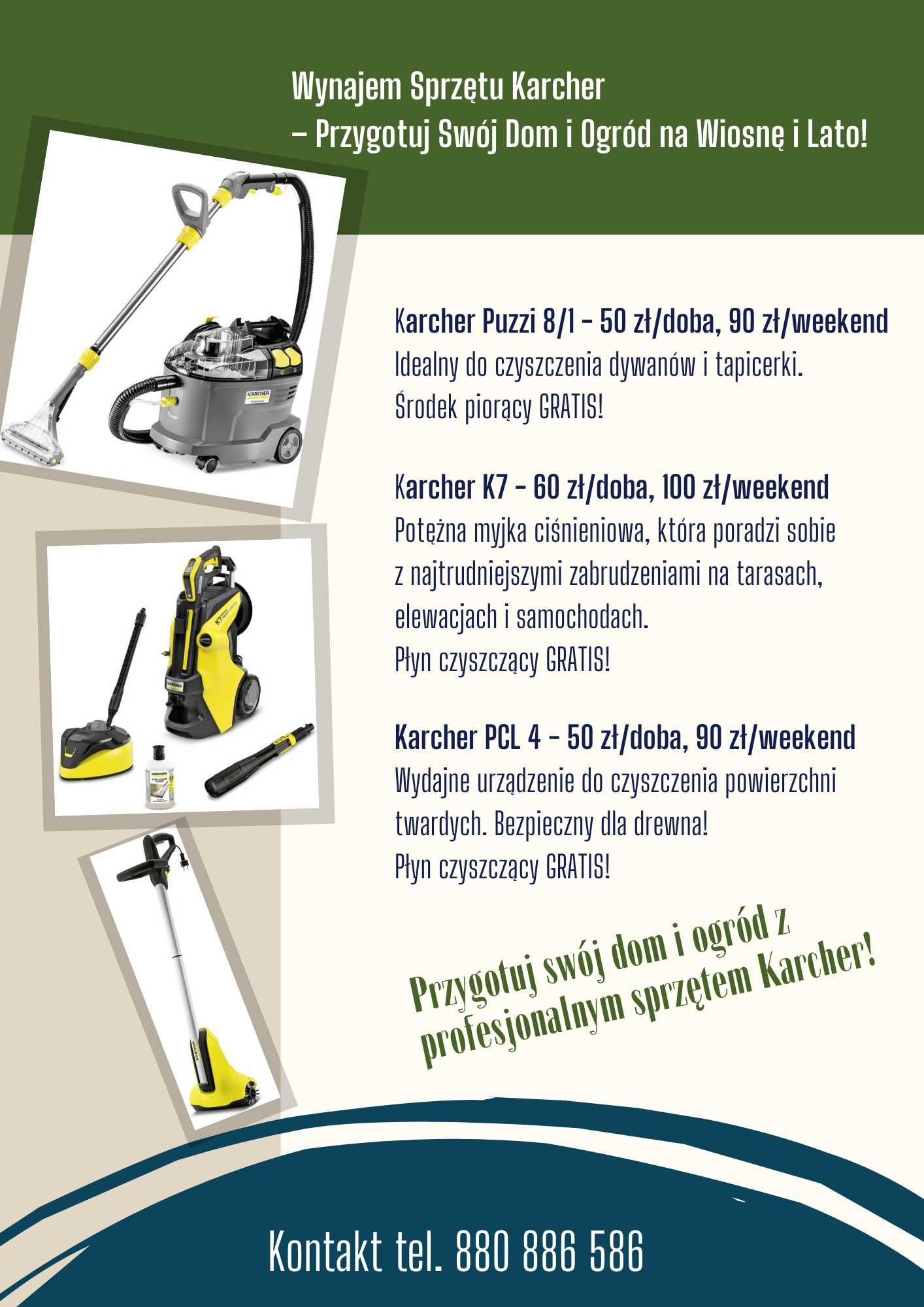 Karcher wynajem odkurzacz, myjka ciśnieniowa, PCL do drewna + GRATIS