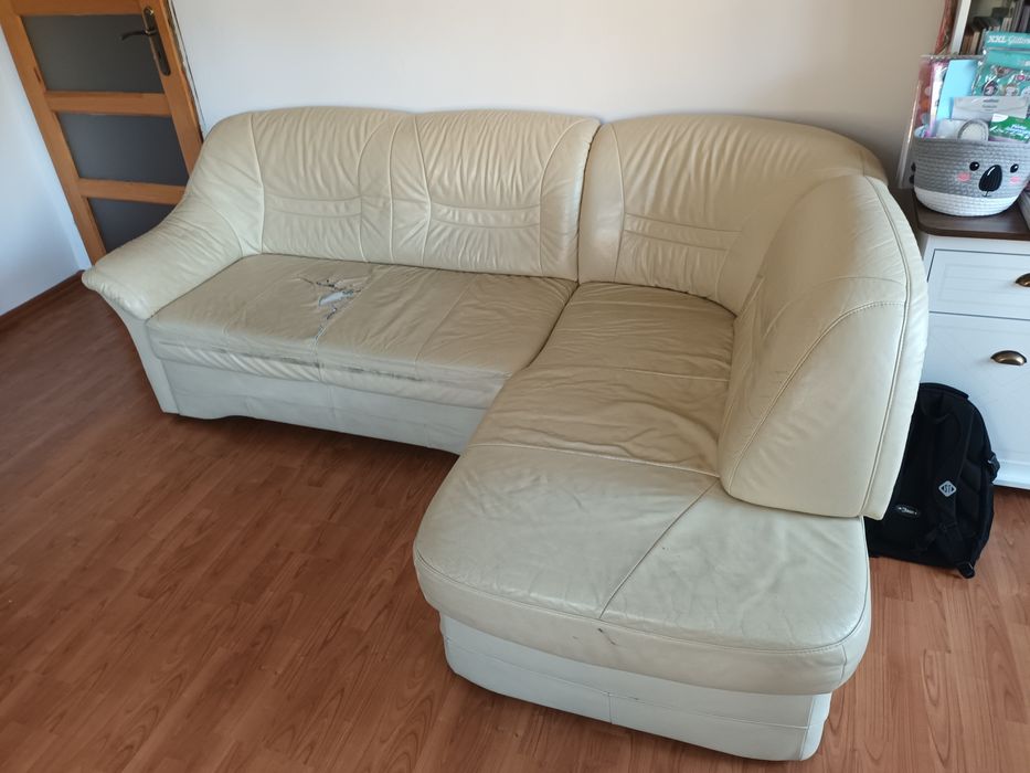 Narożnik skórzany kremowy