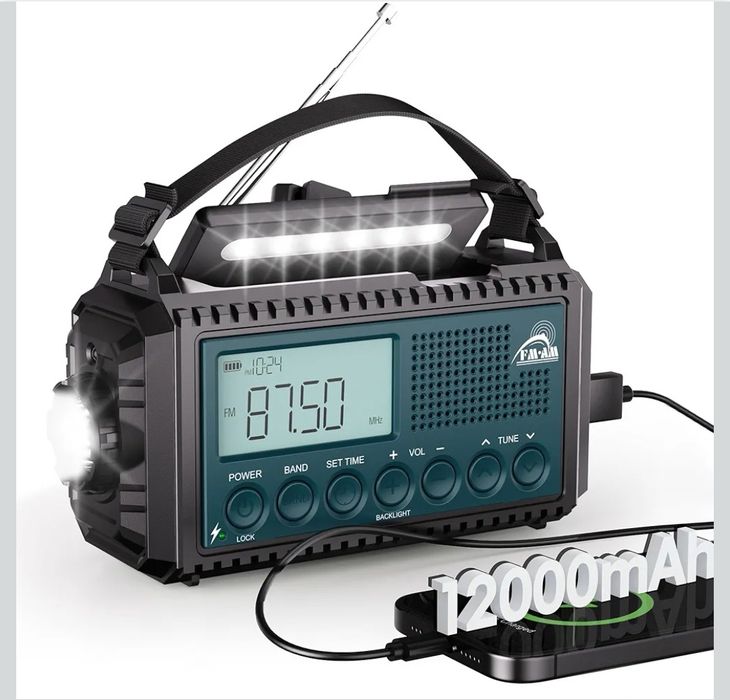 ROCAM Radio zwijane z AM/FM/SW, awaryjne radio solarne 12000 mAh