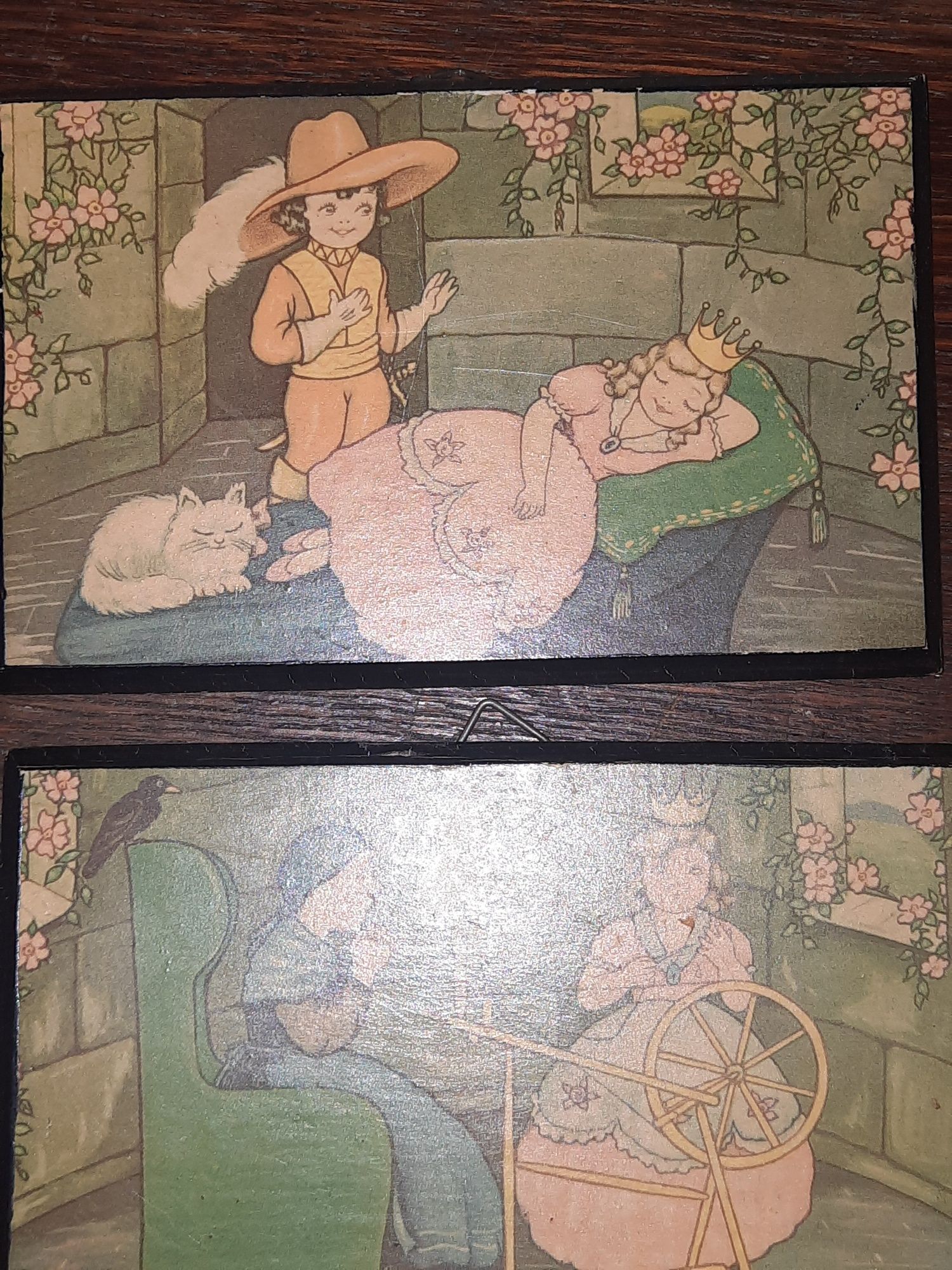 Dwa obrazki z postaciami z bajek