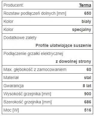 Grzejnik łazienkowy Terma Lena - 900 x 686 (WGLEN090068)