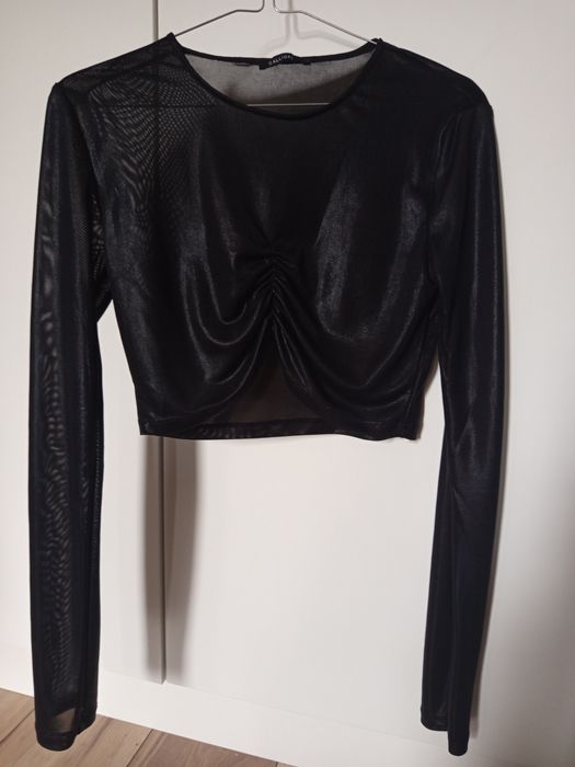 Bluzka czarna długi rękaw ściągana na brzuchu M