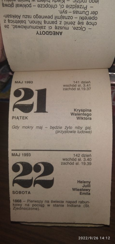 Kartka z kalendarza - 1990, 1993, 1995, 2002, 2003, 2013, 2014