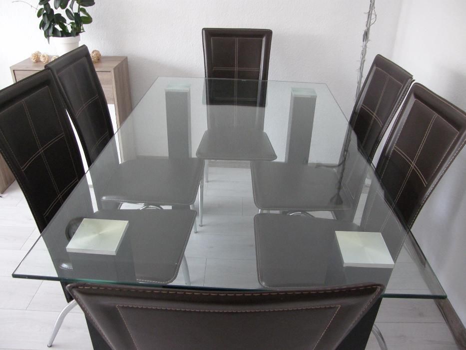 Stół szklany hartowany 150 x 90 cm + 6 krzeseł gratis