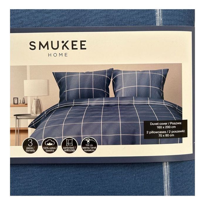 Pościel bawełniana Smukee 160x200 granatowa kratka
