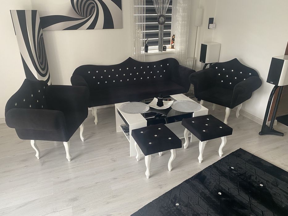 Zestaw Mebli Glamour kryształki - kanapa-fotele-stołki