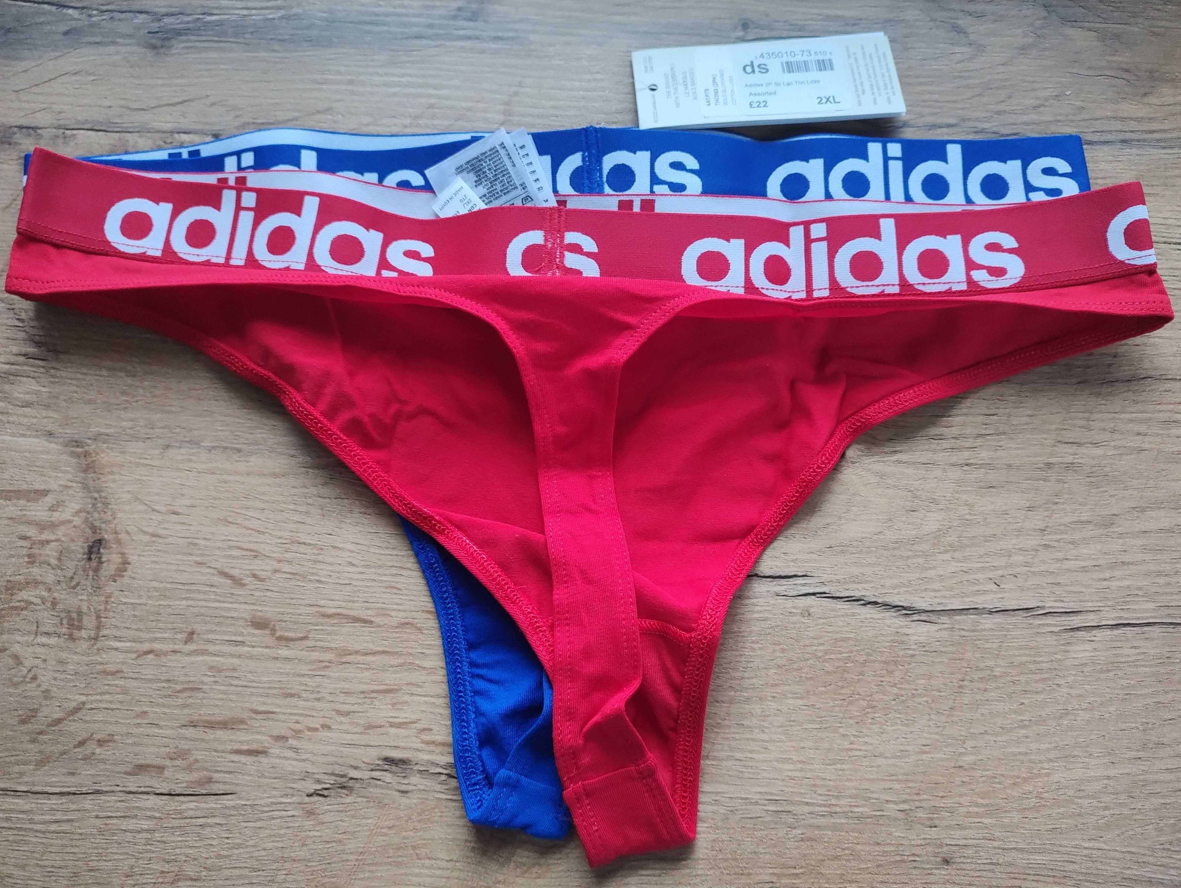 adidas Active bawełniane stringi 2-Pack czerwone / niebieskie  XXL