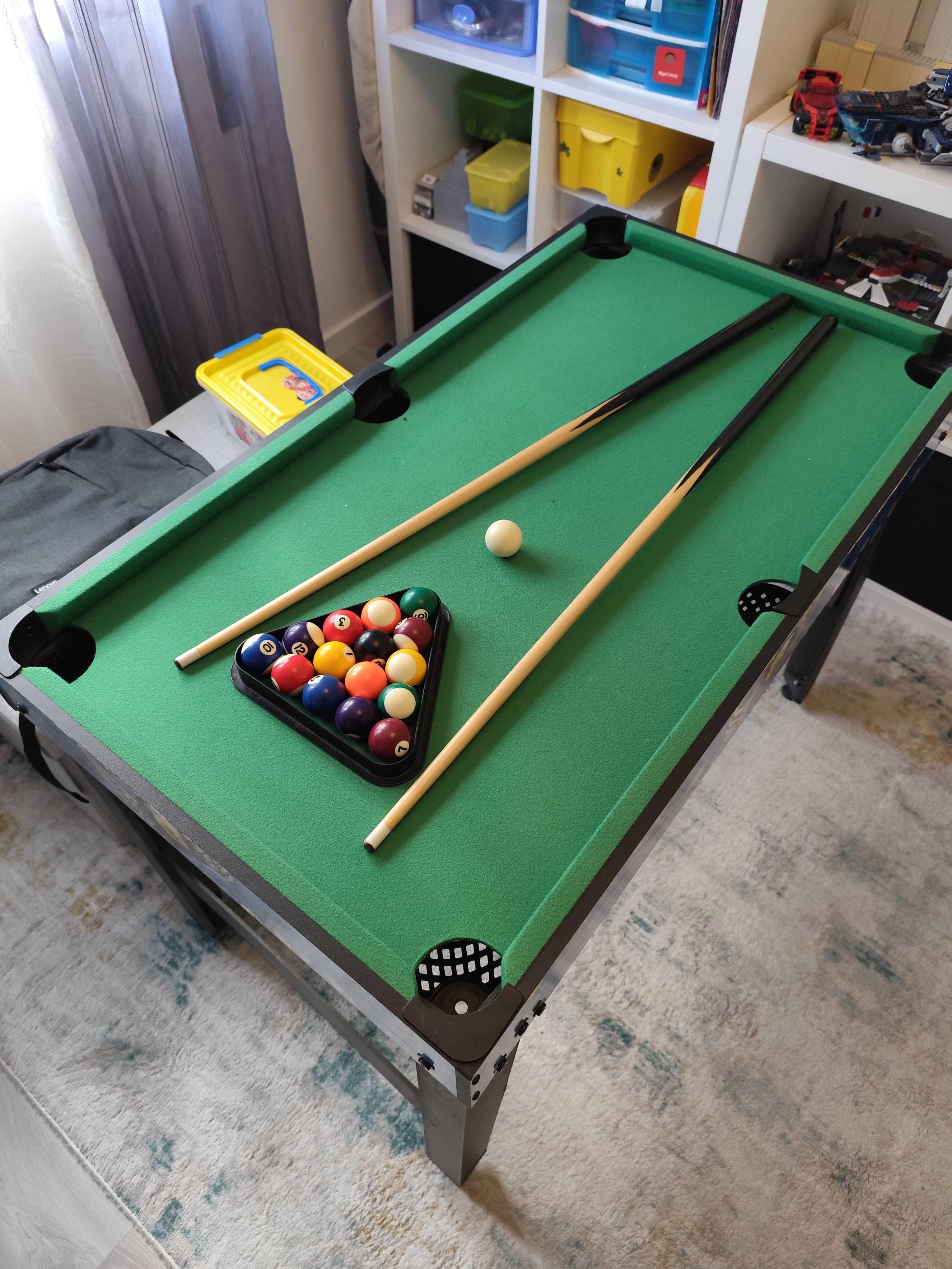 Mesa 4 em 1: Matraquilhos, Bilhar e Air Hockey e jogos tabuleiro