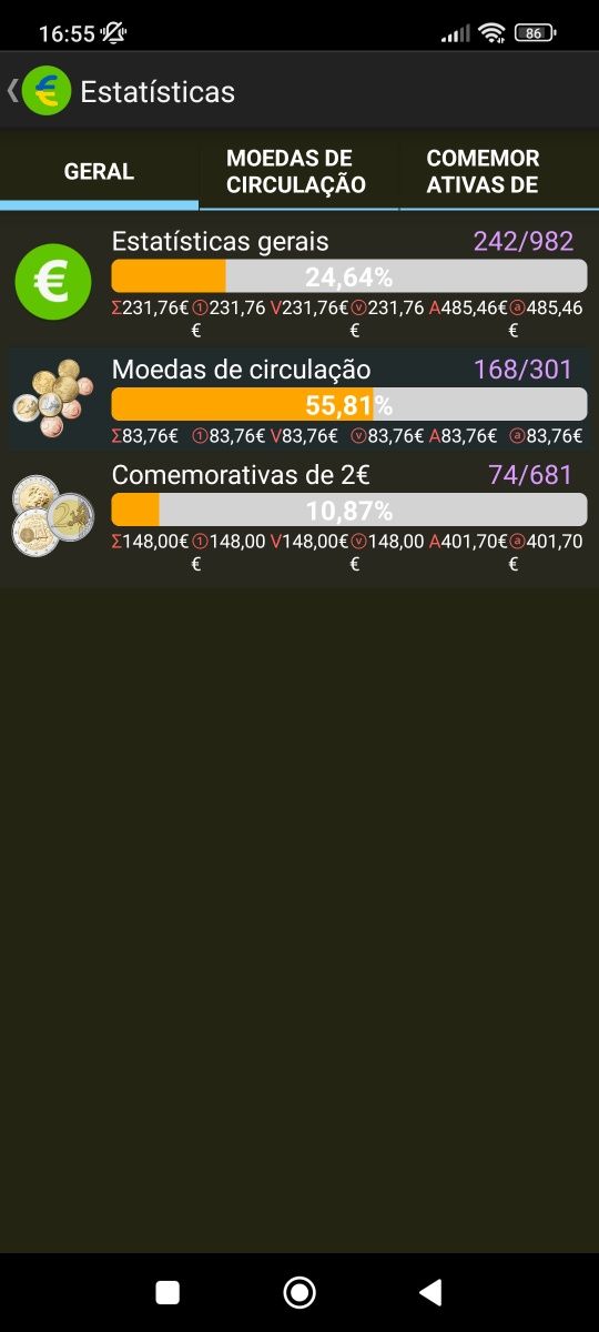 Coleção moedas Euro