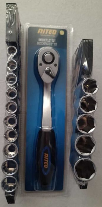 NITEO zestaw kluczy nasadowych 1/2", grzechotka z nasadkami