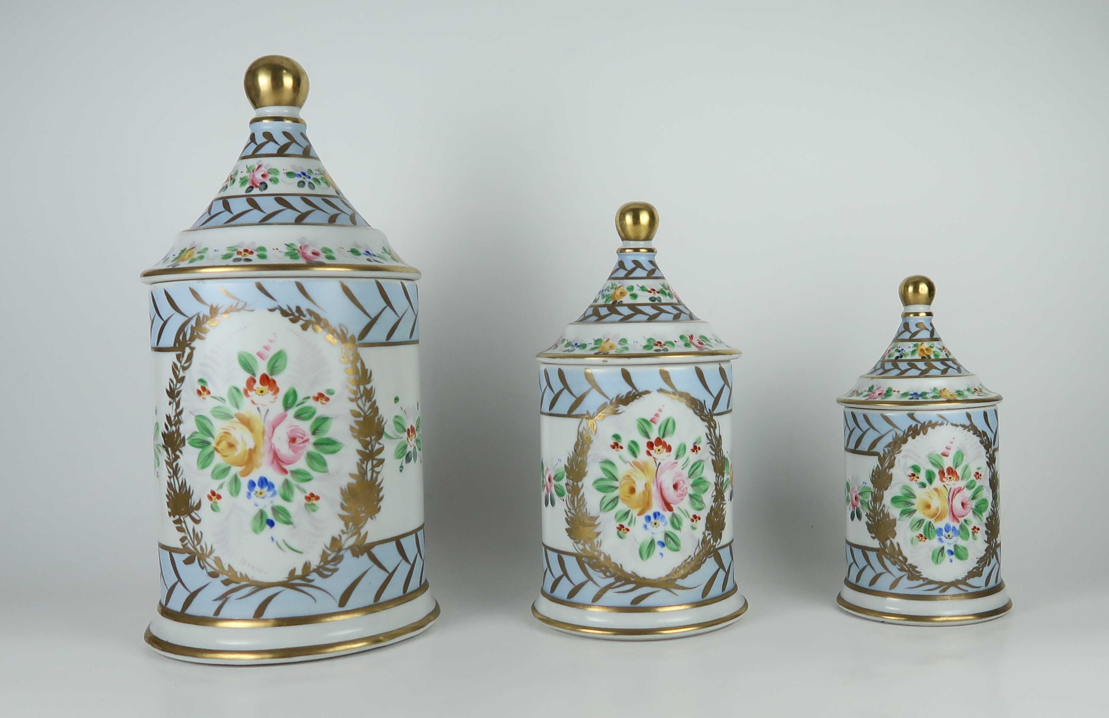 Conjunto de 3 potes em porcelana Artibus pintados à mão