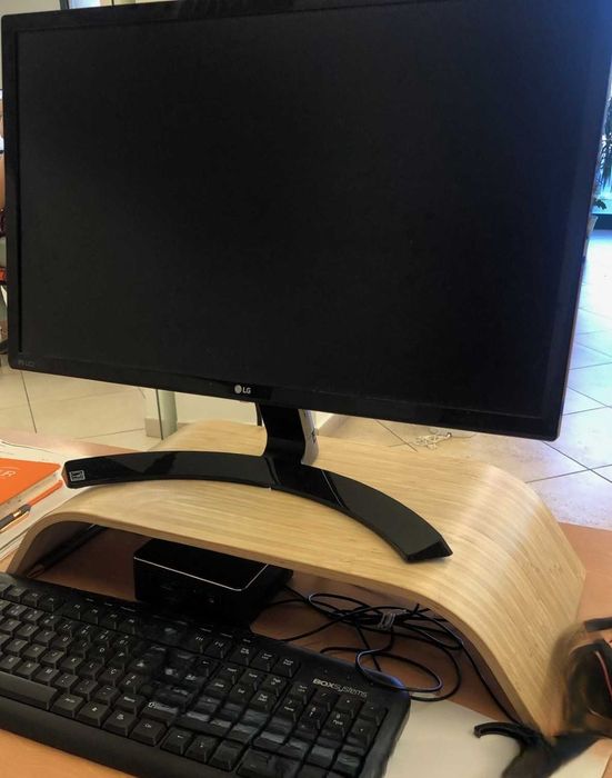 Suporte de monitor, altura fixa, chapa de bambu