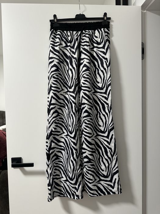 Spodnie damskie z szeroką nogawką z motywem zebry, S/M/L