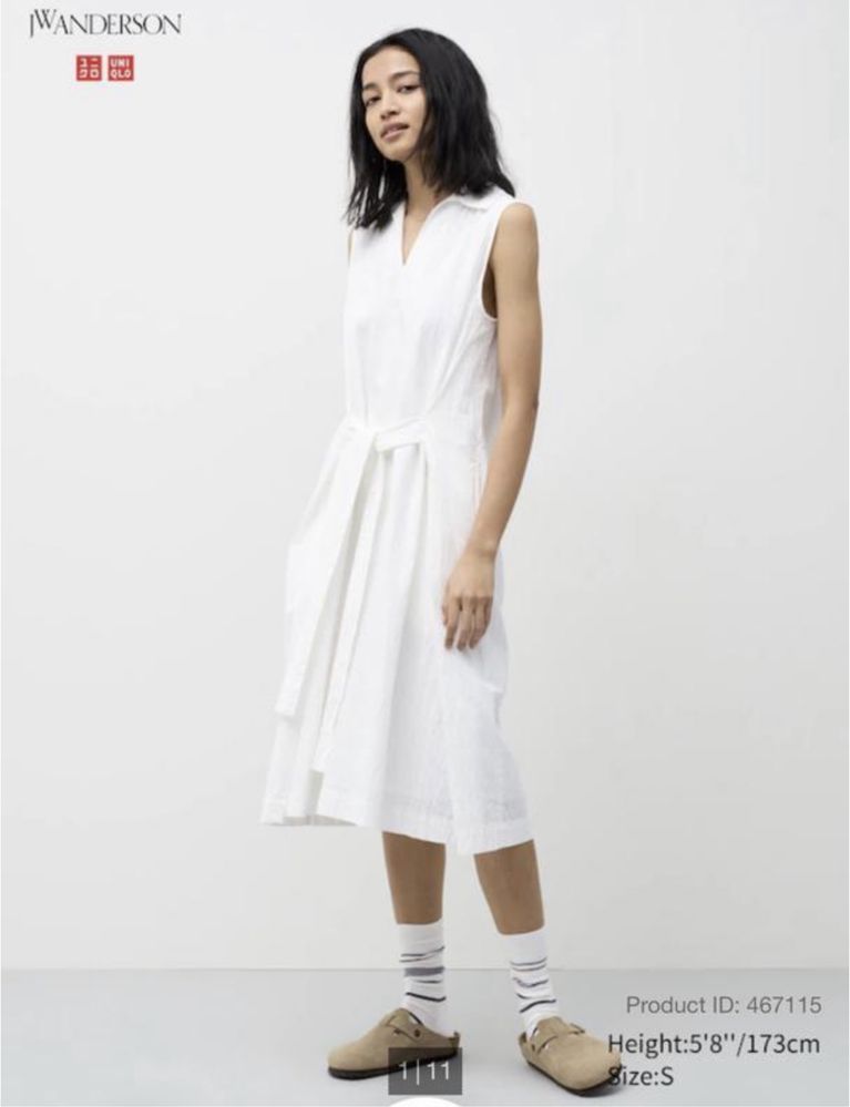 Бавовняна текстурна сукня Uniqlo з кишенями і поясом