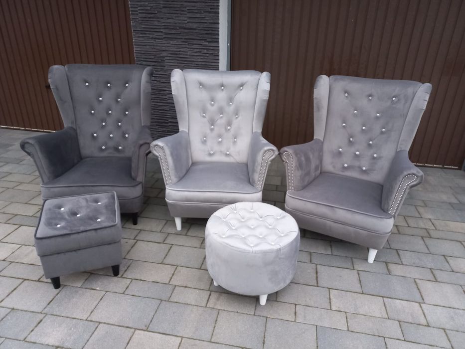 Fotel uszak dostępny od ręki pudrowy róż,  szary , butelkowa zieleń