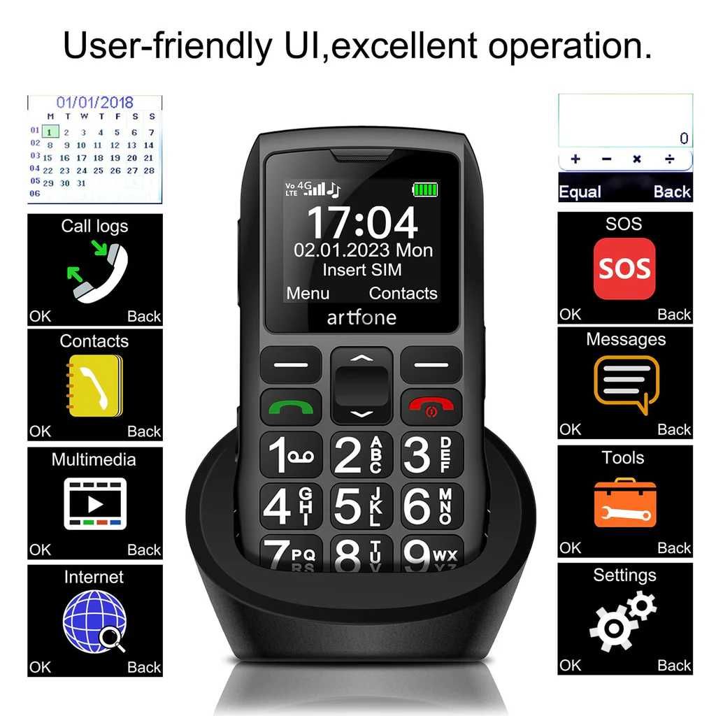 Artfone Telefon Komórkowy dla Osób Starszych Model C1 4G Senior Black