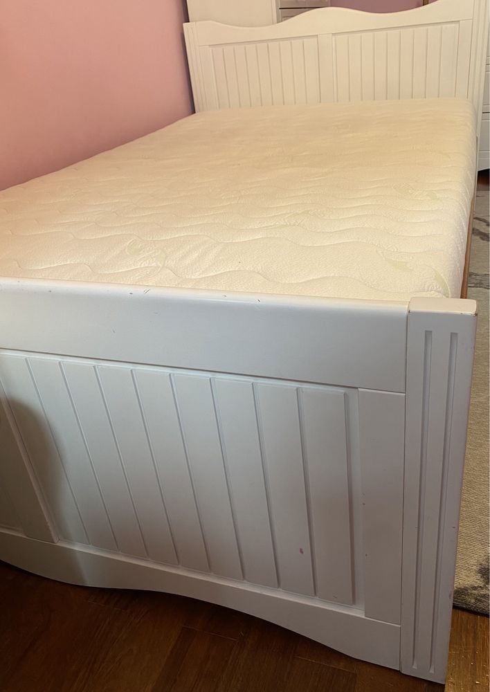 Łóżko drewniane białe z materacem 120x200 Princessa