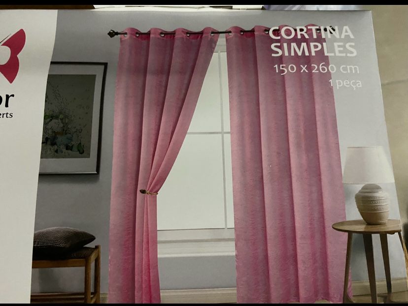 2 cortinas Nova cor rosa